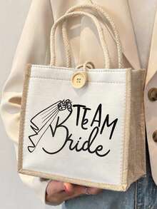 1 pièce Sac fourre-tout pour femme avec équipe et mariée & cœur - lettrage cursif élégant et design de cœur sur un sac fourre-tout en lin durable, sac fourre-tout en lin, sac fourre-tout mode quotidien, accessoire de fête de demoiselle d'honneur de mariage, pour les week-ends, les voyages à la plage et les vacances d'été, souvenirs de mariage, cadeau parfait pour la rentrée scolaire, l'été, le Nouvel An, le Ramadan, l'Aïd, la Saint-Valentin, Noël ou l'Action de grâce. - Multicolore - Voir 12