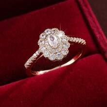 1 pieza Anillo de moda con diseño floral y circonita sintética incrustada para mujer - Multicolor - Ver 1