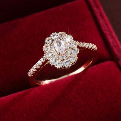 1 pieza Anillo de moda con diseño floral y circonita sintética incrustada para mujer