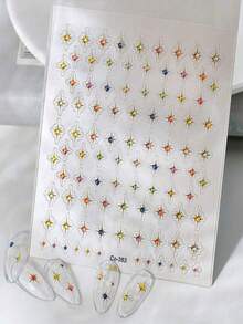 1 Set Gold Silver Star Laser Colorful Glitter Starlight Shining Rhinestone Embossed Nail Art Decoration Sticker Nail Decal Nail Stickers - Green - View 4