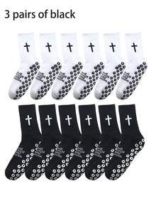 1/2/3/6 Pares de Calcetines Deportivos con Patrón de Cruz y Fútbol, Calcetines de Yoga/Baloncesto/Ciclismo, Calcetines Antideslizantes, Unisex, Para Todas las Estaciones - Multicolor - Ver 17