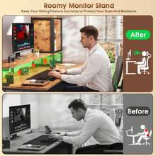 EnHomee 55"Gaming Desk Computer Desk With Power Outlets, Modern Desk Table Home Office Desk Vanity Table With Storage & Ergonomic Monitor Stand - View 4