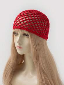 1 chiếc mũ len móc thủ công nhẹ, thời trang mùa xuân/thu dành cho nữ, phù hợp với phong cách boho hàng ngày. - A - Xem 5