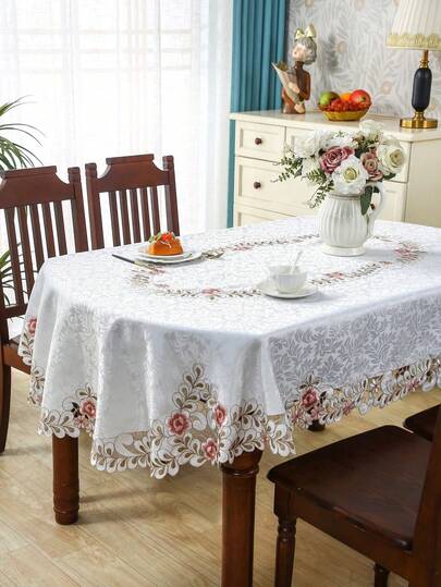 1 chiếc khăn trải bàn Jacquard thêu hoa, khăn trải bàn hình bầu dục lãng mạn bằng polyester, thêu rỗng, chống bụi và chịu nhiệt, thích hợp cho bàn ăn, bàn cà phê, trang trí nhà cửa hàng ngày, đám cưới, tiệc tùng, ngày lễ.