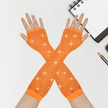2 đôi găng tay lưới hở ngón phong cách punk đường phố neon thập niên 1980 dành cho nữ, đính đá lấp lánh, thích hợp cho tiệc Halloween, lễ hội Carnival hoặc quà tặng Ngày của Mẹ. - Nhiều màu - Xem 12