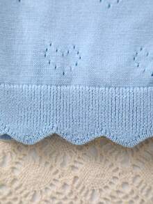 Girls' Spring/Summer Heart Pattern Lace Design + Openwork Heart Pattern Knitted Round Neck Cardigan, Gentle And Elegant, Suitable For Outings, Gatherings Or Play - Baby Blue - View 5