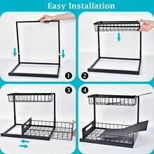 2pcs Under Sink Organizer, Pull-Out Storage Rack, 2-Tier L-Shaped Sliding Drawer, Slide Out Cabinet Organizers And Storage, Multi-Purpose Bath Collection Baskets For Bathroom, Kitchen, Pantry, Closet Sorting Rack, Kitchen Accessories - Red and White - View 9