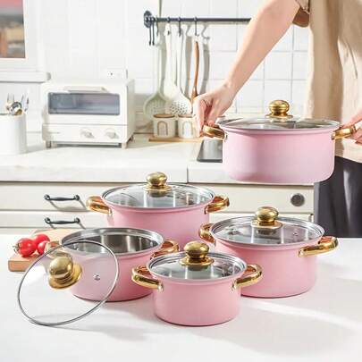 2026 Hot Fashion 12-Piece Nonstick Cookware Set, Kitchen Cooking Set With Frying Pans & Saucepans, Induction Compatible, Marble Pink, Daily Household, Outdoor & Leisure Activities & Seasonal Gifts