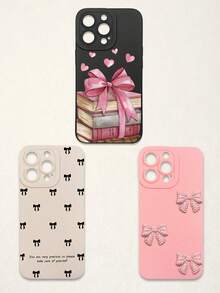 3pcs Bowknot Phone Cases, Soft TPU Full Coverage Anti-Drop Cases With Precise Cutouts, Featuring 3D Rhinestone Bowknot, Healing English Slogan, Hand-Painted Heart Pattern, Suitable For IPhone & Galaxy, Great Gift For Birthday, Holiday, Best Friends - Multicolor - View 16
