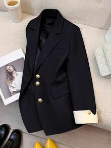Chaqueta blazer elegante de talla grande, chaqueta blazer con botones casual y elegante para talla grande en color negro - Negro - Ver 4