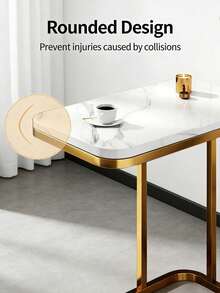 1 Piece Of Light Luxury Double-Layer C-Shaped Side Table, Imitation Marble Pattern, Suitable For Living Room Sofa Side Table And Bedroom Bedside Small Coffee Table. - Platinum - View 4