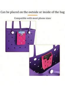 手机收纳袋及挂钩，适用于Bogg Bags配件，适用于打孔袋，采用柔软橡胶材质，可配备挂钩，适合装饰打孔袋，也可作为珠宝收纳内衬，用于存放手机壳、钥匙、口红、时尚眼镜、钱包等物品。适合赠送给家人、朋友和孩子，也可作为收纳袋、沙滩包收纳袋或游泳沙滩包收纳袋使用。是海滩度假的理想之选。 - 彩色 - 查看 7