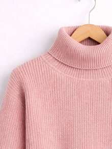 Women's Rose Knit Cropped High Neck Sweater With Off-The-Shoulder Design For Winter - Rosa vieja - Ver 2