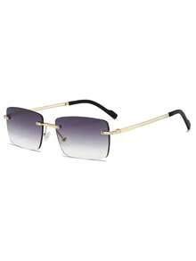 1 Pair Unisex Gradient Rimless Square Glasses, Elegant Design - Gradient Gray - View 4