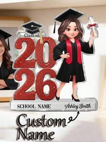 1pc Customized Name Graduation Acrylic Engraved Plaque, Personalized Acrylic Block Plaque Keychain Phone Stand For Graduates Birthday Anniversary - A-graduation Cartoon Card Brick - View 1
