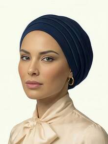 女士经典二合一头巾/头带，褶皱设计，高弹针织面料，吸湿透气，适合穆斯林日常生活和聚会场合。 - 彩色 - 查看 17