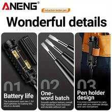 ANENG B15 直流电压测试笔,扁平指示灯电笔,高亮度便携式电工测试笔工具;电工专用电压测试笔,带高亮度指示灯,便携式电工测试工具 - 彩色 - 查看 10