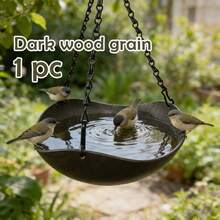 Faux Wood Grain Bird Feeder And Waterer Set, Hanging Bird Bath Specially Designed For Birds To Play. The Open Bowl-Shaped Space Is Filled With Ample Clean Water, Providing Birds A And Comfortable Bathing, Drinking And Playing Area. The Wood Grain Imitation Surface Processing Perfectly Integrates The Bird Feeder And Waterer Set, Ideal For Yard Decor - one-size - View 12