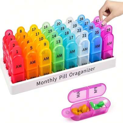 Hộp đựng thuốc 30 ngày, đựng thuốc uống 2 lần/ngày, vitamin hàng tháng, dầu cá và các loại thực phẩm chức năng khác.