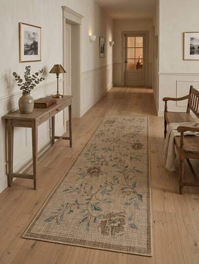 1pc Vintage Bohemian-Classical Floral Distressed Rug/Carpet/Area Rug/Bath Mat/Door Mat/Runner, Suitable For Bathroom, Kitchen, Entryway, Hallway, Bedside, Living Room, Bedroom, 4-Season Soft Washable Rug, Home Decor