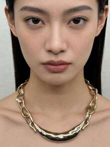 1 chiếc mặt dây chuyền hình trăng lưỡi liềm bất đối xứng bằng hợp kim trơn bóng, kiểu dáng thời trang, kết hợp với dây chuyền kim loại ghép nối, phù hợp cho phụ nữ đeo hàng ngày khi đi làm và hẹn hò. - KC vàng - Xem 7
