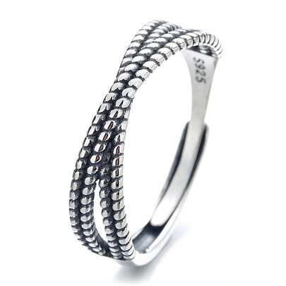 HuooNew 1 stuk gedraaide open ring van 925 sterling zilver, verstelbare armband met vintage textuur, hypoallergeen sieraad in bohemian stijl, ideaal cadeau voor haar