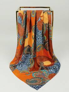1pc Women's Fashion Regal Geometric Satin Print 90x90cm Square Scarf/Bandana, Suitable For Daily Wear, Lightweight & Breathable - Yellow - View 3