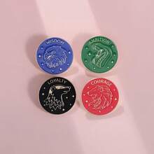 4 Peças Broches Personalizados de Esmalte - 1/4 Peças Broches Personalizados de Esmalte com Temas de Coragem, Lealdade, Sabedoria, Ambição, Insígnias de Lapela, Joias de Escola de Magia, Presente para Amigos - Multicolorido - Visão 1