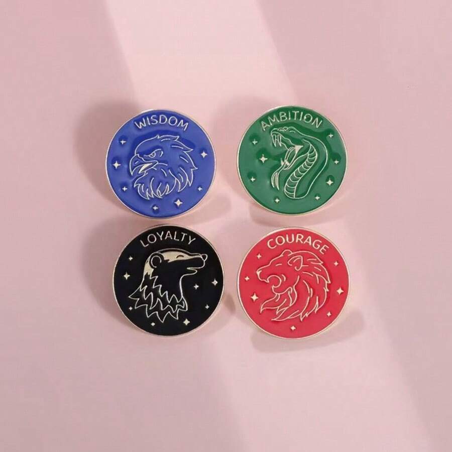 4 Peças Broches Personalizados de Esmalte - 1/4 Peças Broches Personalizados de Esmalte com Temas de Coragem, Lealdade, Sabedoria, Ambição, Insígnias de Lapela, Joias de Escola de Magia, Presente para Amigos - Multicolorido - Visão 1