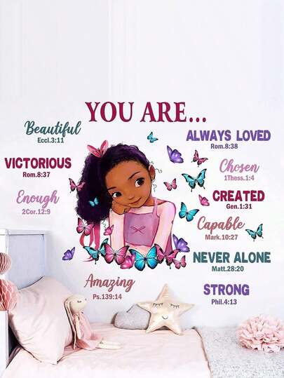 Cartoon Girl Pattern Wall Sticker, Stickers, Wall Decal, Vinyl Decal Home Decorations, Spring Decoration Items Refresh Your Home, Rama Decoration Stickers Gifts Birthday Graduation