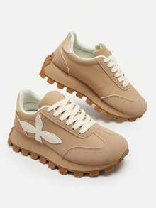 Hestia Women's Sports Sneakers With Thick Sole - Khaki - View 2