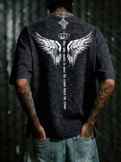 DOPE| Men's Street Fashion Loose Comfortable Casual Basic Washed Black Crew Neck Short Sleeve T-Shirt