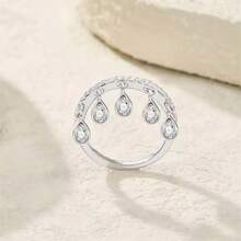VKHK 1pc Luxurious Fully Paved Cubic Zirconia Tassel Pendant Decorative Ring, Suitable For Women's Daily And Wedding Wear, Gift - Diamond Ring - View 4