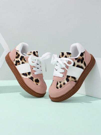 1双软底轻便婴儿运动鞋，女童休闲豹纹运动鞋，适合春秋季穿着，时尚日常百搭