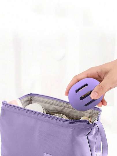 Hộp đựng bông trang điểm bằng silicon - Hộp đựng bông trang điểm hình bầu dục di động có lỗ thông hơi, thoáng khí và dễ mang theo, thích hợp để đựng bông trang điểm và mỹ phẩm vệ sinh khi đi du lịch.