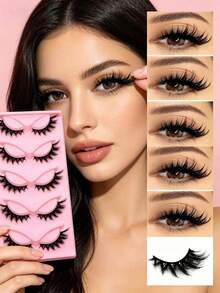 5 Pairs Of Holiday Cat-Eye Eyelashes - Natural Look, Full Strip With Fine Cross Design For Volume And Softness - Hypoallergenic, Comfortable Wear, Suitable For All Occasions - 5 Pairs Of Cross-over Fluffy Style - View 5