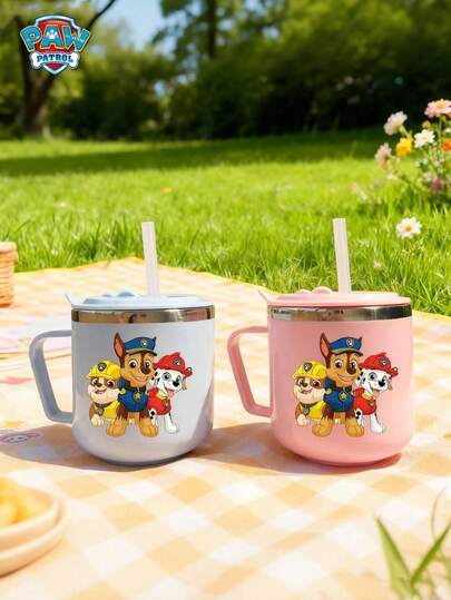  1 cốc cà phê giữ nhiệt bằng thép không gỉ Paw Patrol 270ml (có ống hút silicon), có tay cầm và nắp - Bình nước giữ nhiệt họa tiết dễ thương, thích hợp sử dụng ở văn phòng hoặc trường học ngoài trời, cốc cà phê văn phòng | Thiết kế vui nhộn | Bình nước, thích hợp làm quà tặng cho gia đình, bạn bè, bạn học vào dịp Giáng sinh, Halloween, Lễ Tạ ơn, Lễ tốt nghiệp.