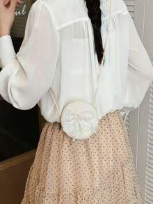 Túi nhỏ tròn đan bằng rơm ren ngọc trai cho kỳ nghỉ hè ở bãi biển, ví đựng tiền xu dễ thương có khóa kéo, túi đan bằng rơm ngọc trai, túi cho bố mẹ và con cái, túi đan bằng rơm ren nơ. - A - Xem 12