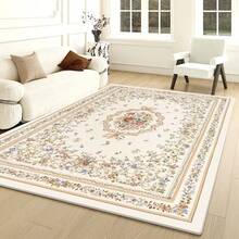 1pc Vintage Elegant Beige Floral Carpet, Rug, Room Decor Carpet, Home Decor Carpet, Sofa Seat Carpet, Bedroom Decor, Small Rug, Modern Creative Fashion Carpet, Living Room Carpet, Small Living Room Rug, Bedroom Rug, Outdoor Rug, Washable Carpet, Gift For Boys And Girls, Thanksgiving Carpet, Soft And Machine Washable, Suitable For Living Room, Office, Cafe And Balcony Decoration - Multicolor - View 5