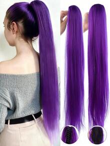 Extensión de cabello de cola de caballo de 32 pulgadas de color púrpura, con clip para el cabello, peluca con cordón, peluca sintética suave y natural, adecuada para que las mujeres la usen - Multicolor - Ver 13