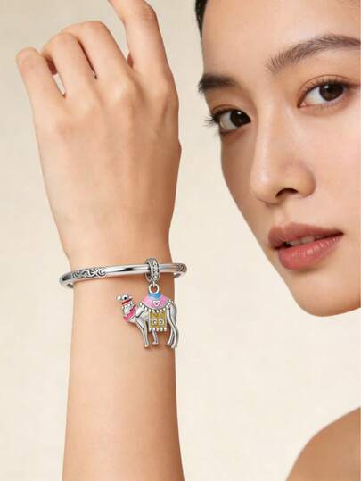 Mặt dây chuyền hình lạc đà bằng bạc Sterling 925, đính men và đá CZ, phù hợp với vòng tay, trang sức vòng tay tự làm, quà tặng cho nữ.