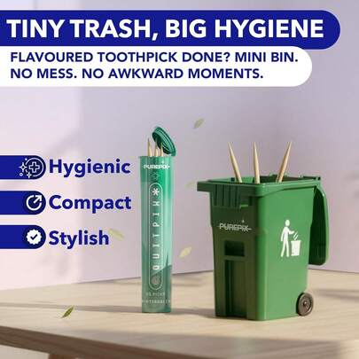 Flavoured Toothpick Holder Mini Blue Trash Bin With Swing Lid For Flavored Toothpicks, Storage Bin For Infused Toothpicks, Suitable For Desk, Car And Travel, 5 Ounces Capacity