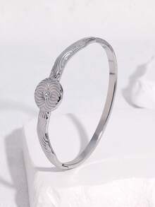 1pc Fashionable Minimalist Niche High-End Plated Stainless Steel Geometric Round Clasp Bracelet, Suitable For Women's Daily, Party, And Date Wear - Multicolor - View 4