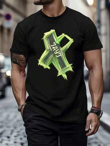 T-shirt streetwear pour homme avec graphique néon, coton premium, coupe confortable, style hip-hop, confortable, impression graphique unique, nouvelle sortie - Noir - Voir 1