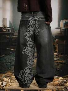 Quần jeans nam màu đen kiểu Mỹ với họa tiết in laser nổi bật, dáng rộng ống suông, thiết kế độc đáo, phù hợp cho mọi mùa (Không bao gồm thắt lưng và phụ kiện). - màu đen - Xem 2