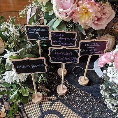 6pcs Mini Chalkboard Set, Wooden Message Board With Stand, Small Chalkboard For Wedding Table Numbers, Birthday Party Decor, Event Signs, Rustic Style Display, Home Cafe Office Decoration