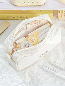 1pc Simple Solid Color Lucky Marshmallow Student Stationery Pencil Case, Large Capacity Desk Pencil Box, Multi-Pocket Organizer Design Pen Bag, Suitable For School, Office And Travel - Fit For Students, Professionals, Men And Women, School Stationery Storage Box, Multi-Function Storage Box, Secure Zipper Closure, Pencil Case - Multicolor - View 6