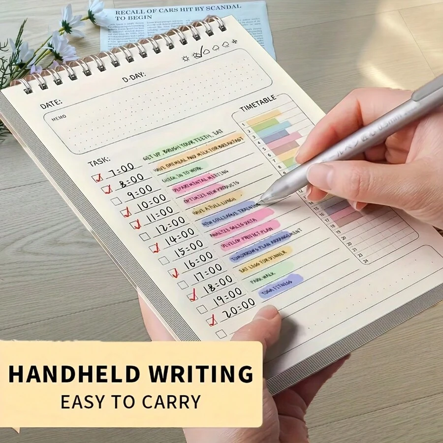 1pc A5 Daily Planner Notebook - 80 Pages, Organizer For Office & School Schedules And Tasks