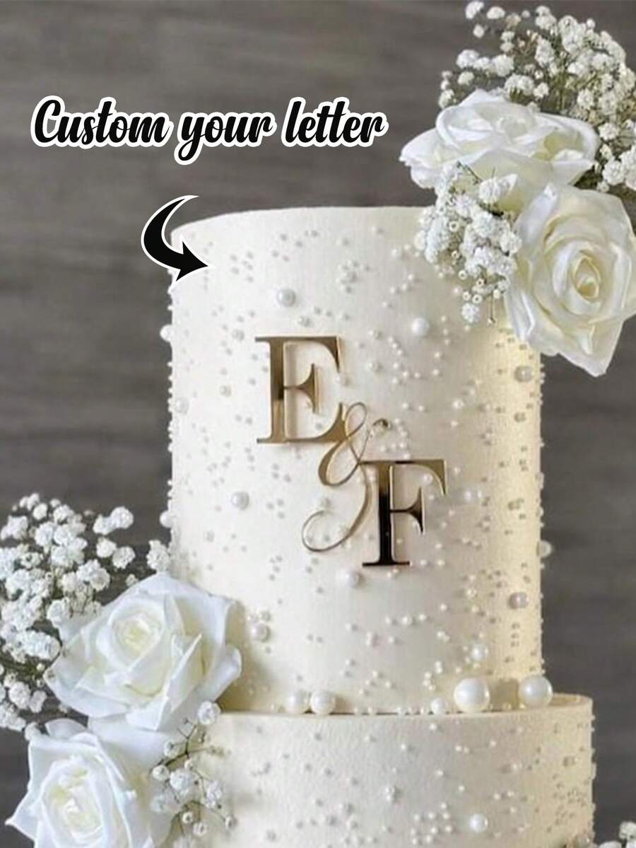 1 pieza Decoración personalizada para pastel de boda con letra de acrílico - C - Etiqueta de letra para pastel - Ver 1