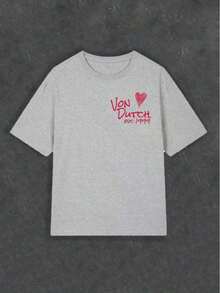 Summer Tops Mother's DayWhite 1pcs Women's Double-Sided Printing Von Dutchh Heart Logo With Key And Year 1999 Fabric Soft & Skin-Friendly Unisex Style Gifts For Spring Festival, Valentine's Day, St. Patrick's Day & World Cup-Van Dutch Dragon Print Women T Shirt Classic Americana Style Graphic TeeLoose And Comfortablesummer Clothes Easter - 灰色 - 查看 2